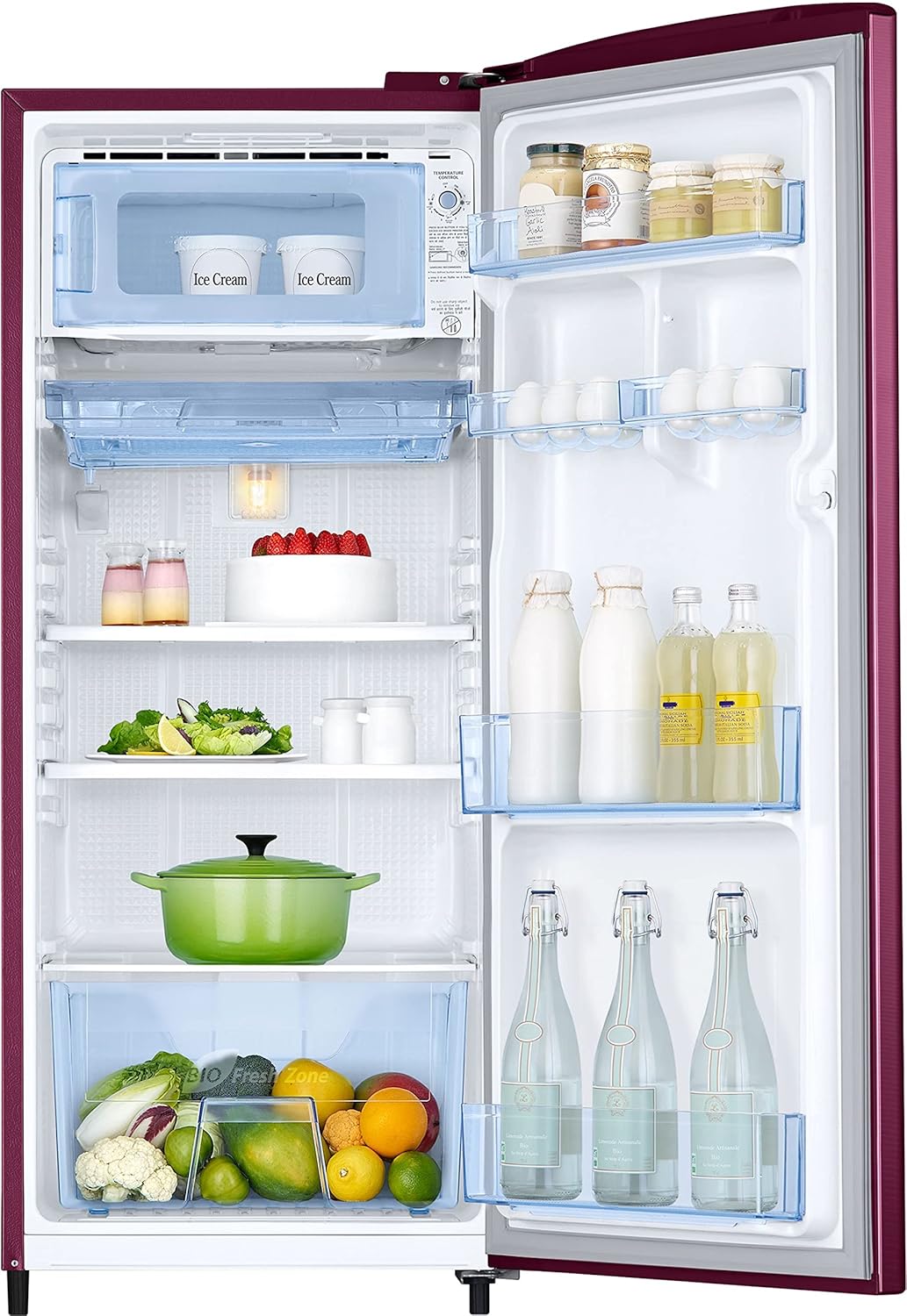 Samsung 183 L, 2 Star, Digital Inverter, Direct-Cool Single Door Refrigerator (RR20C2712R8/NL, Blooming Saffron Red)