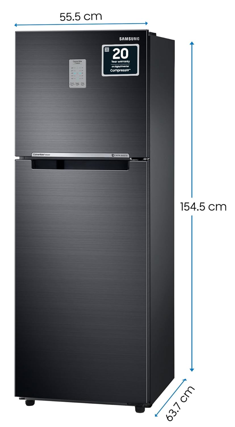 Samsung 236L 3 Star Convertible 3 In 1 Digital Inverter Frost-Free Double Door Refrigerator (RT28C3733BX/HL,Luxe Black)
