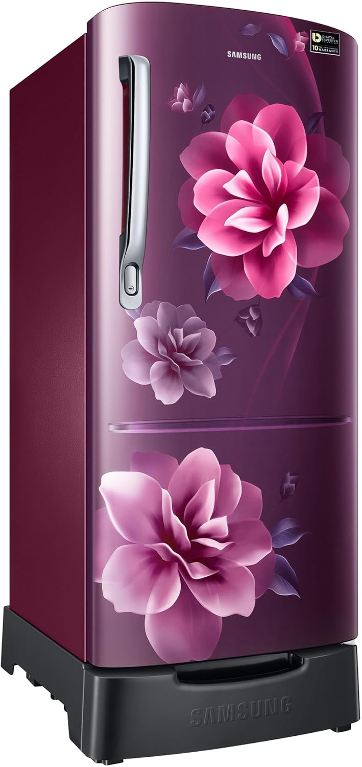 Samsung 183 L, 5 Star, Digital Inverter, Direct-Cool Single Door Refrigerator (RR20D2825CR/NL, Red, Camellia Purple, Base Stand Drawer)