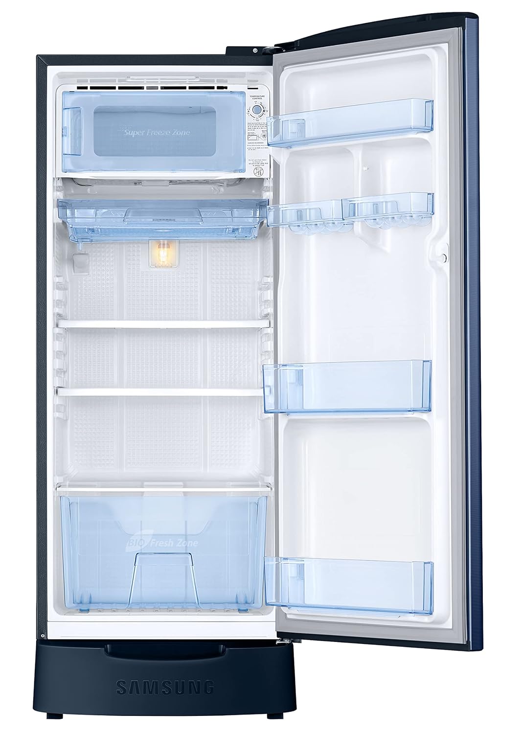 Samsung 183 L, 3 Star, Digital Inverter, Direct-Cool Single Door Refrigerator (RR20C1823CU/HL, Camellia Blue, Base Stand Drawer)