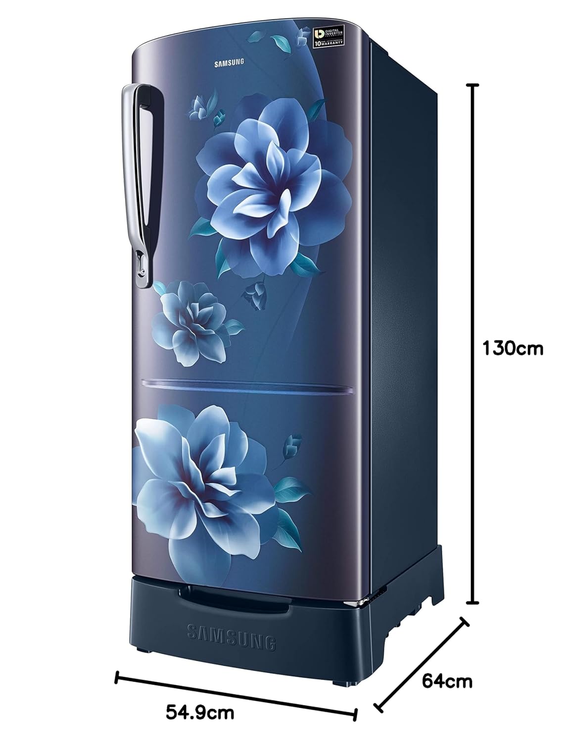 Samsung 183 L, 3 Star, Digital Inverter, Direct-Cool Single Door Refrigerator (RR20C1823CU/HL, Camellia Blue, Base Stand Drawer)