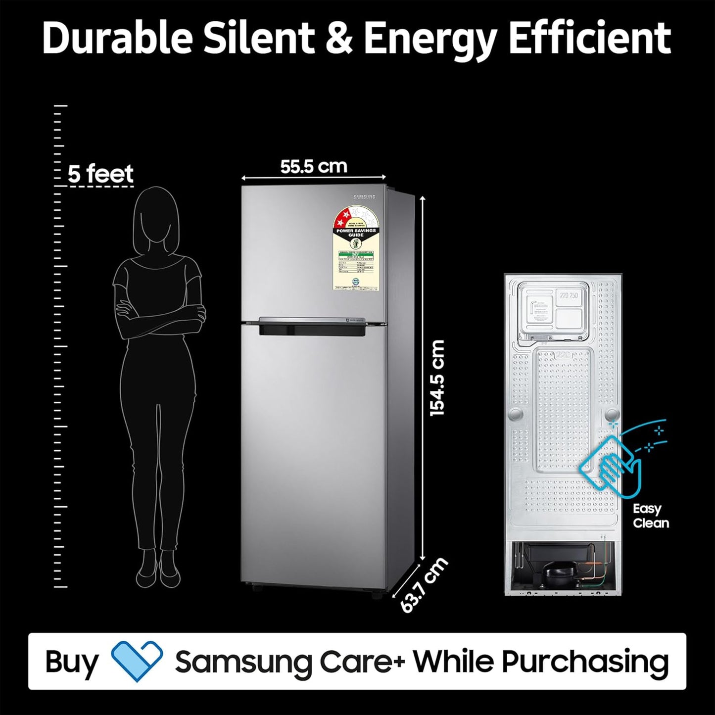 Samsung 236 L, 2 Star, Digital Inverter, Frost Free Double Door Refrigerator (RT28C3032GS/HL, Gray Silver)